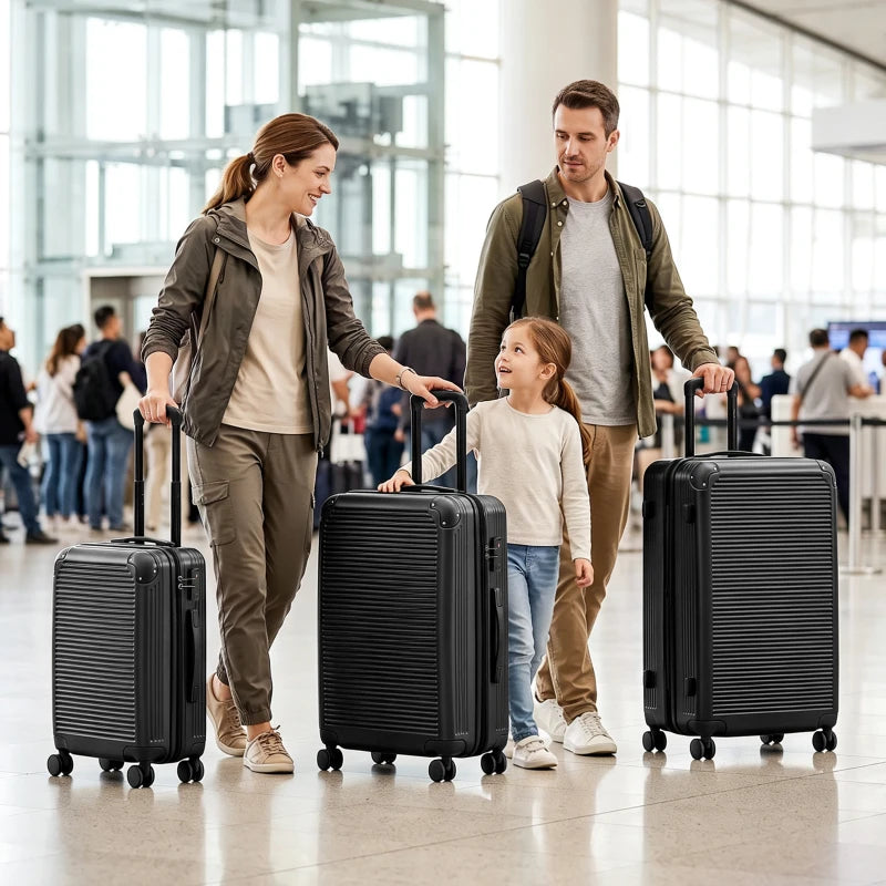 3-Piece Luggage Set with TSA Lock, Expandable Hard Shell Suitcases, 20", 24" & 28" – Black