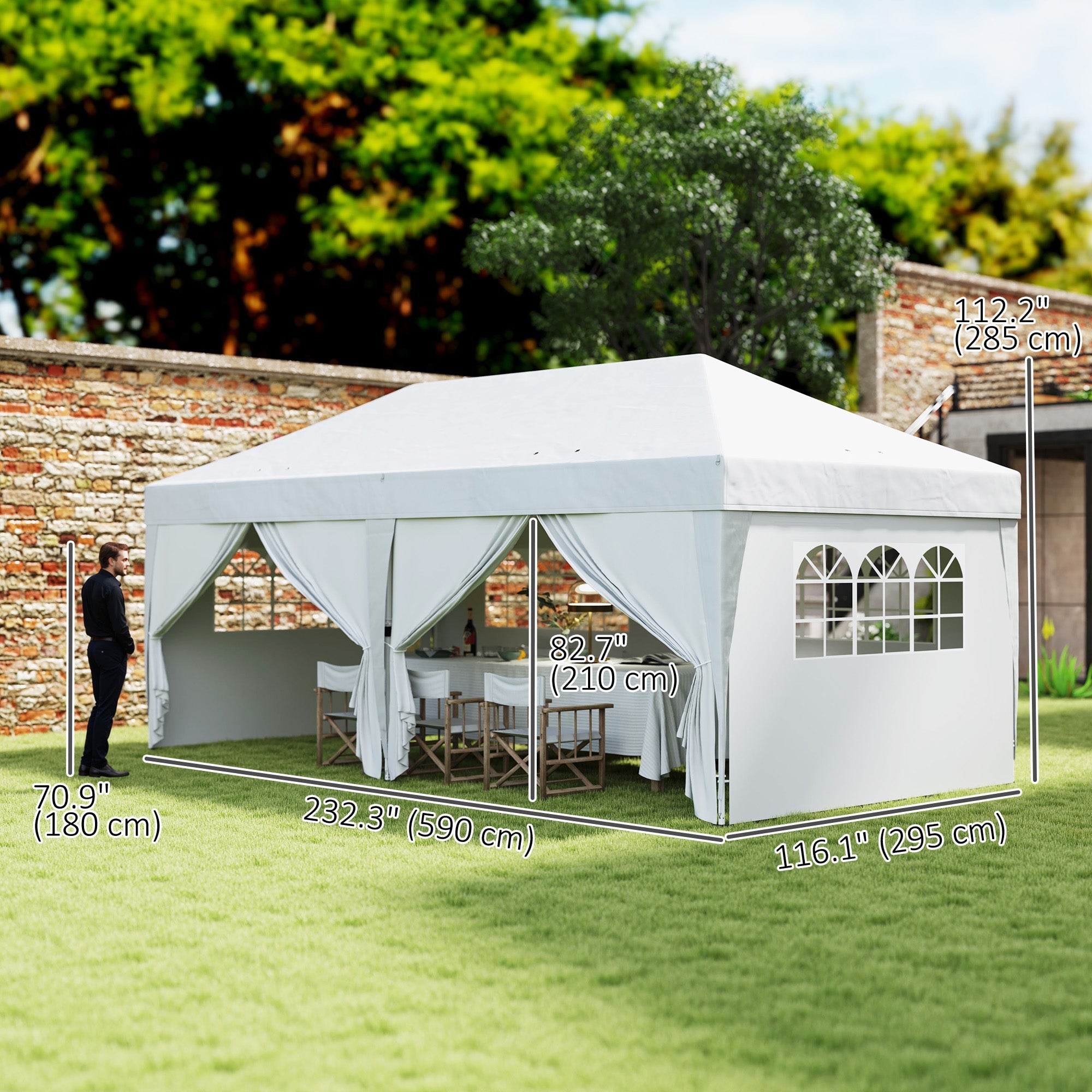 Outsunny 10' x 20' Pop Up Canopy Tent Outdoor Portable Easy Up Party Tent Garden Shade Shelter with Walls Carrying Bag, White 