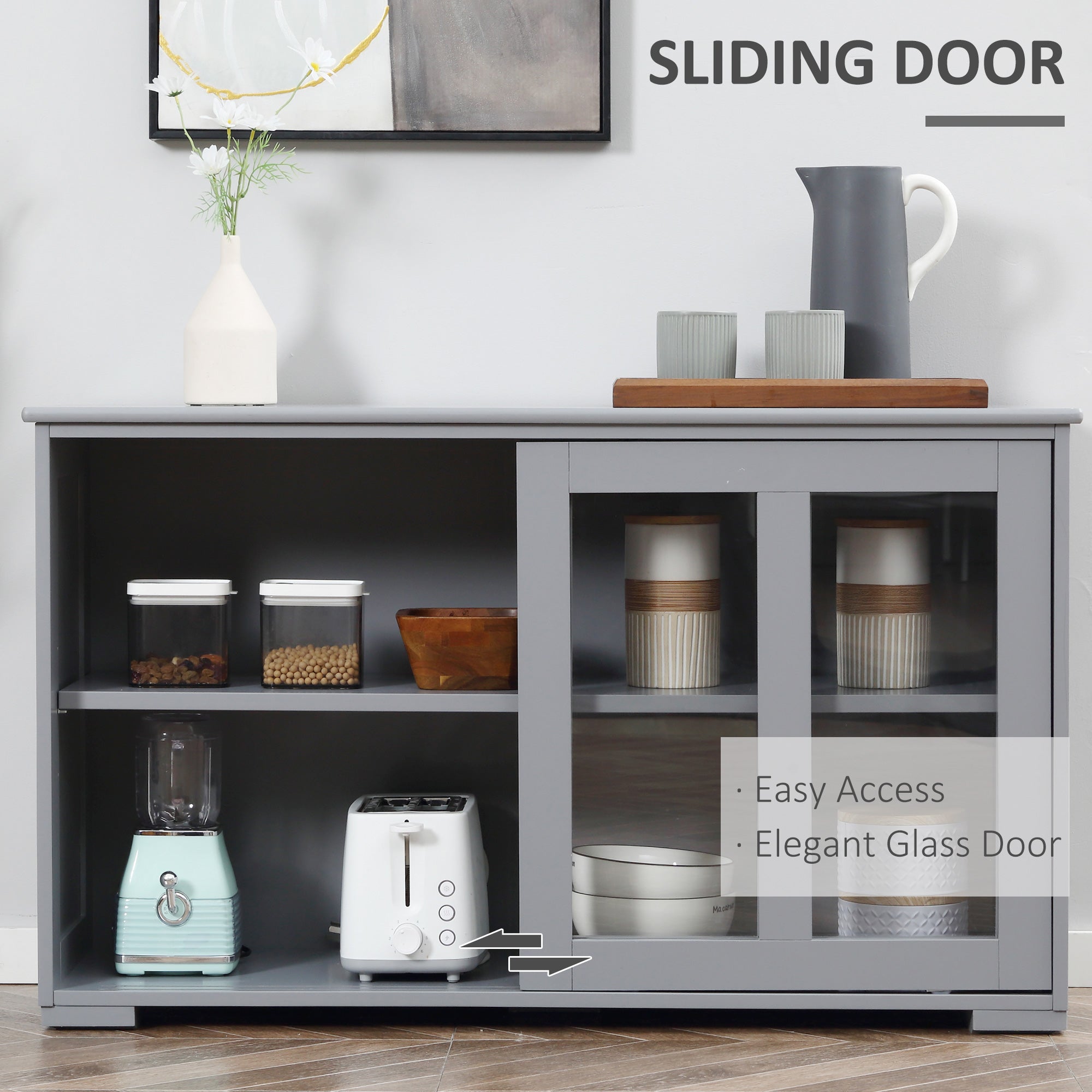 HOMCOM Versatile Kitchen Sideboard Stackable Storage Cabinet Sliding Glass Door Console Serving Buffet Dining Room 