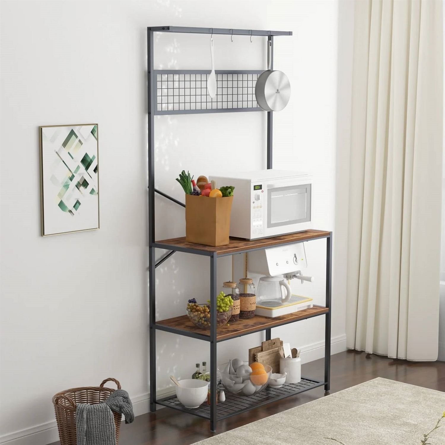 Modern Metal Wood 4-Shelf Kitchen Baker's Rack Microwave Stand - Free Shipping 