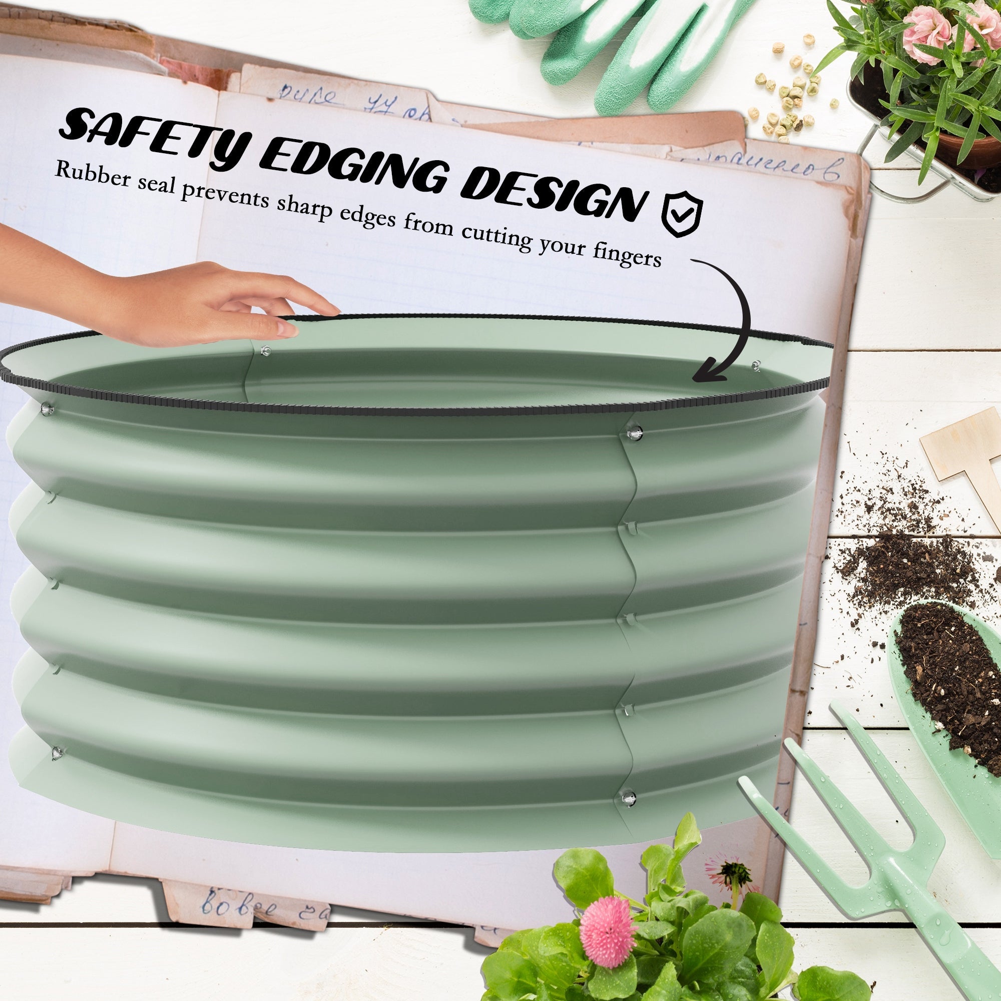 Outsunny Set of 2 Raised Garden Bed, Metal Planter Box with Safety Edging, Easy-to-assemble Stock Tank, Green 