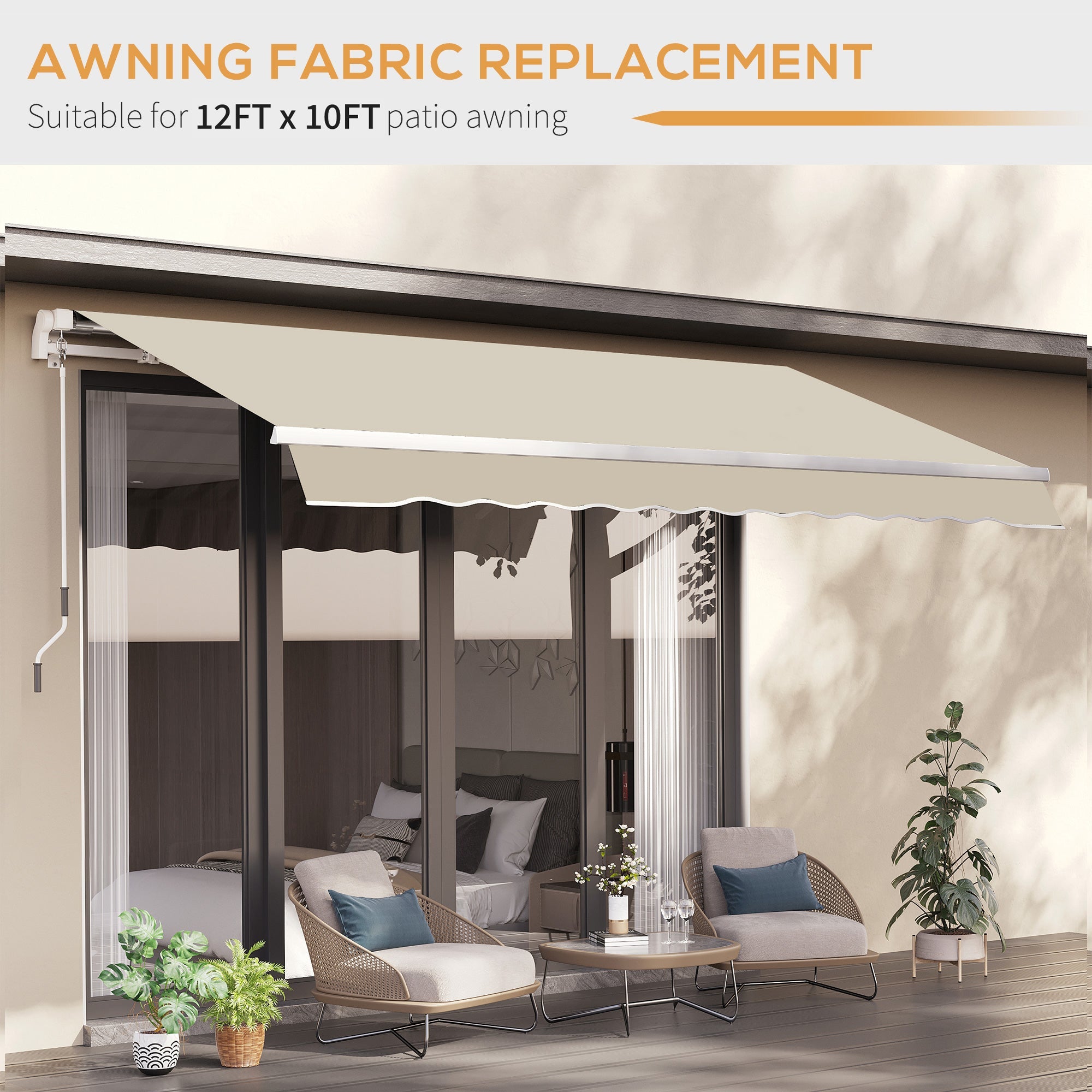 Outsunny Retractable Awning Replacement Fabric: 12'x10' Cream White UV Protection Sunshade Canopy Cover 