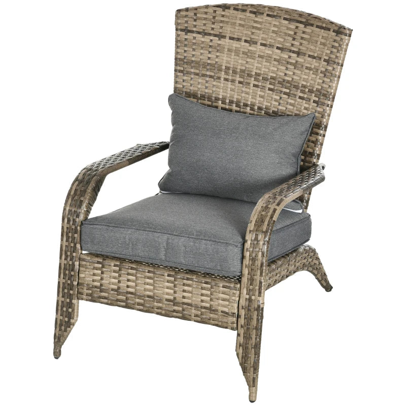 Wicker Adirondack Chair, PE Rattan Outdoor Fire Pit Chair Muskoka Chair with Cushions, Mixed Grey