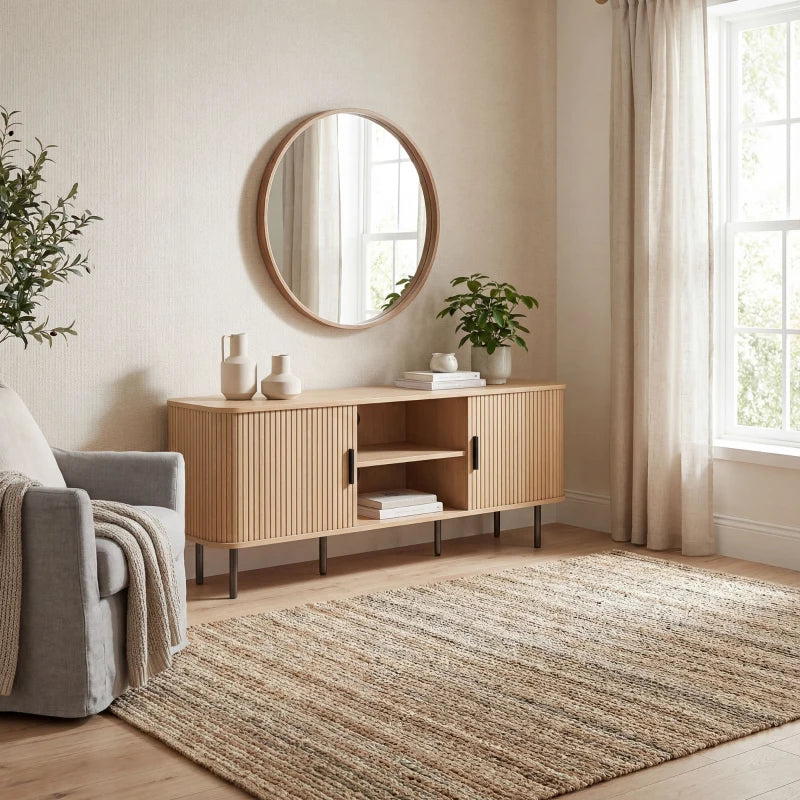 TV Stand Cabinet for TVs up to 65 Inches, TV Unit with Storage Shelves and Cabinets for Living Room, Oak Tone