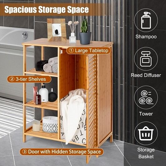 Bamboo Bathroom Storage Cabinet with Single Door-Natural - Free Shipping 