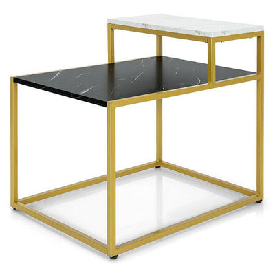 2 Tier End Side Table with  Metal Frame and Storage Shelf for Living Room-White - Free Shipping 