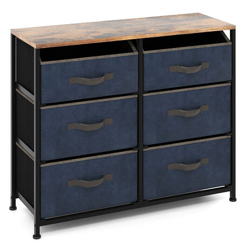 6-Drawer Dresser with Metal Frame and Anti-toppling Devices-Rustic Brown - Free Shipping 