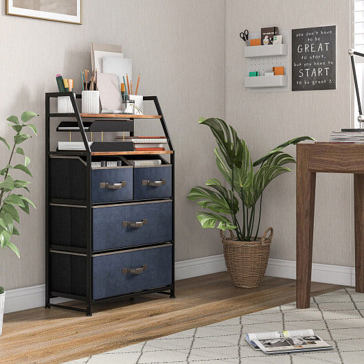 4-Drawer Free Standing Storage Dresser with 2 Open Shelves-Rustic Brown - Free Shipping