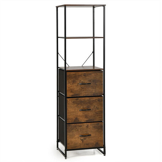 Freestanding Vertical 3 Drawer Dresser with 3 Shelves-Rustic Brown - Free Shipping 