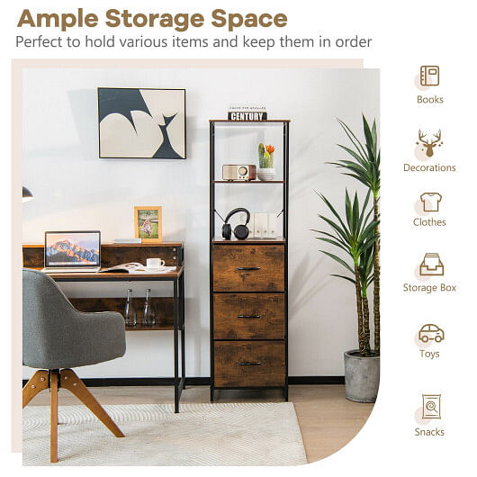 Freestanding Vertical 3 Drawer Dresser with 3 Shelves-Rustic Brown - Free Shipping 