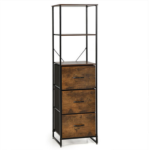 Freestanding Vertical 3 Drawer Dresser with 3 Shelves-Rustic Brown - Free Shipping 