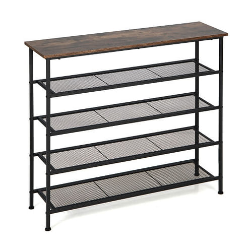 Industrial Adjustable 5-Tier Metal Shoe Rack with 4 Shelves for 16-20 Pairs - Free Shipping 