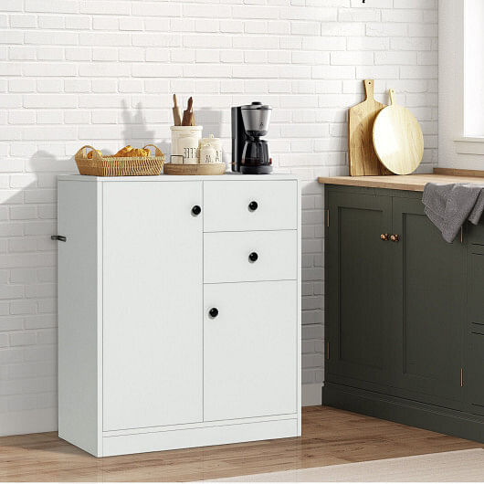 2-Door Free-standing Kitchen Sideboard with Adjustable Shelves-White - Free Shipping 