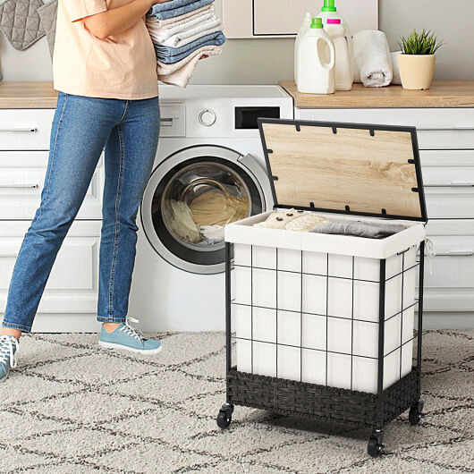Laundry Hamper with Lid and Lockable Wheels - Free Shipping 