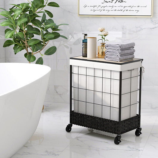 Laundry Hamper with Lid and Lockable Wheels - Free Shipping 