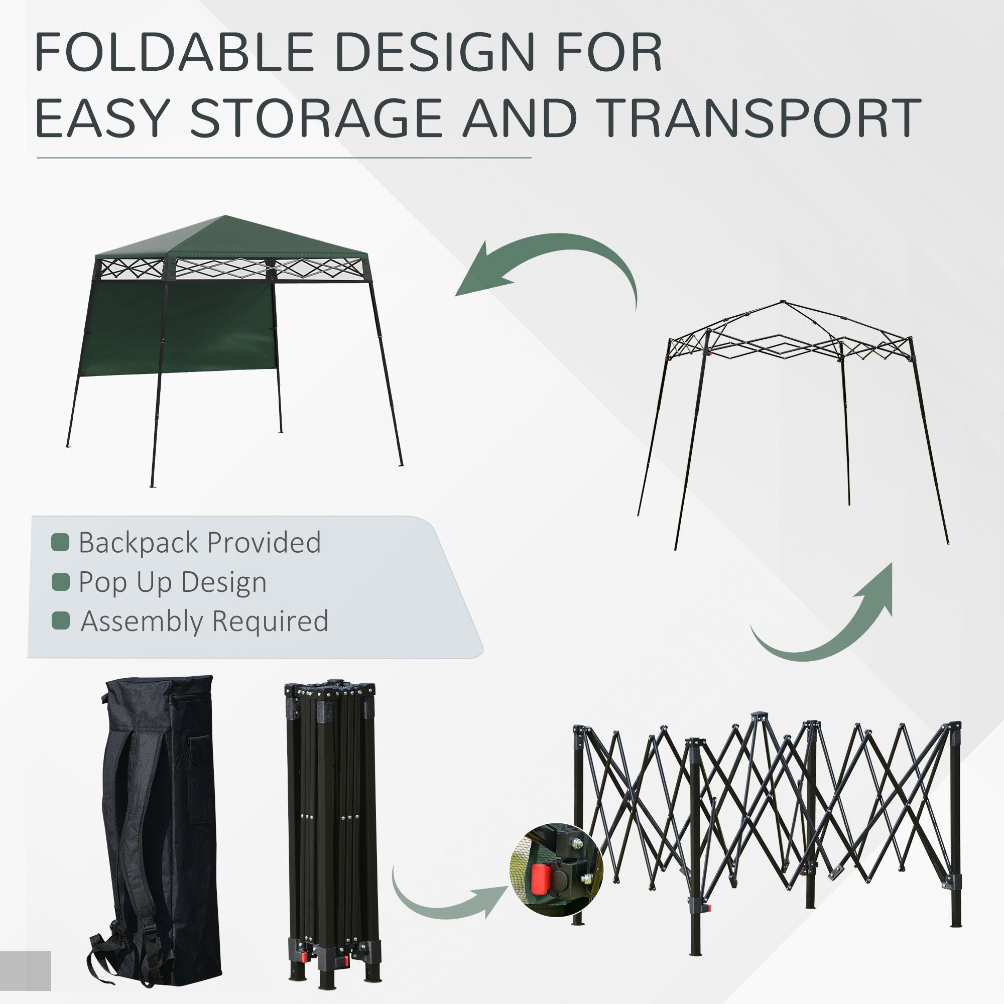 Outsunny 7' x 7' Pop Up Canopy Gazebo Tent with Backpack & Adjustable Legs, Green 