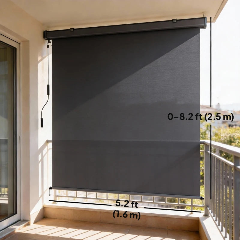 Cordless Roller Shade, Outdoor Blinds Cordless Roll Up Shade, UV Protection Waterproof, 98" L x 63" W, Dark Grey