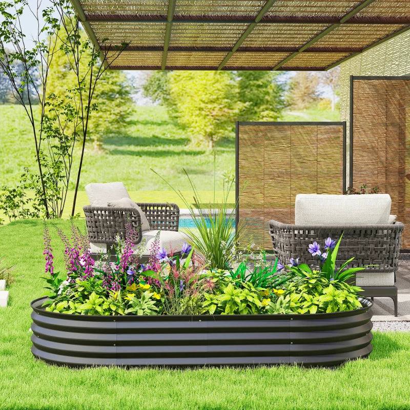 6' x 3' x 1' Large Outdoor Planter Box, Galvanized Raised Garden Bed with Metal Plant Stake, Black