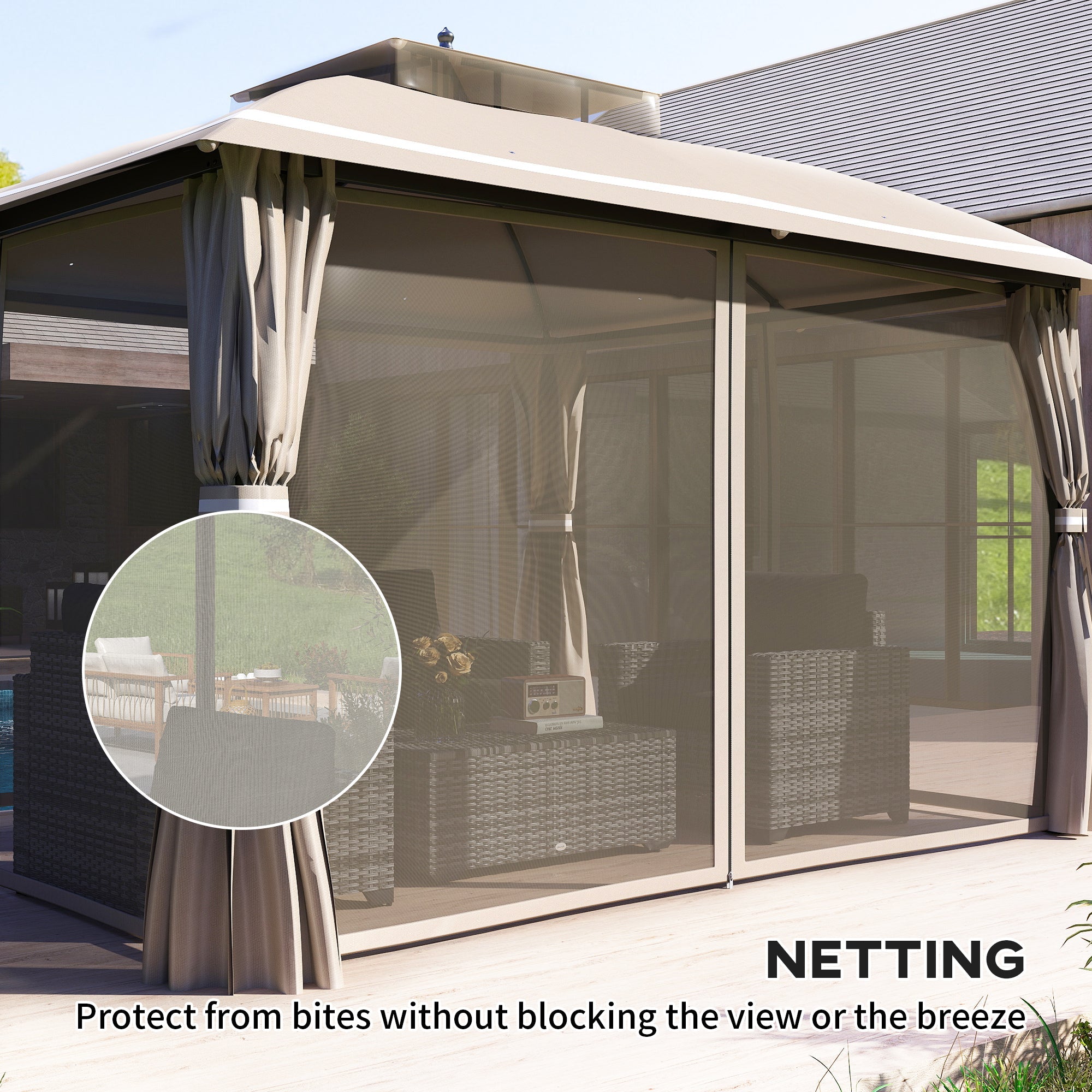 Outsunny 10' x 12' Outdoor Gazebo, Double Roof Patio Gazebo Canopy with Netting and Curtains for Garden, Lawn, Backyard, Deck 