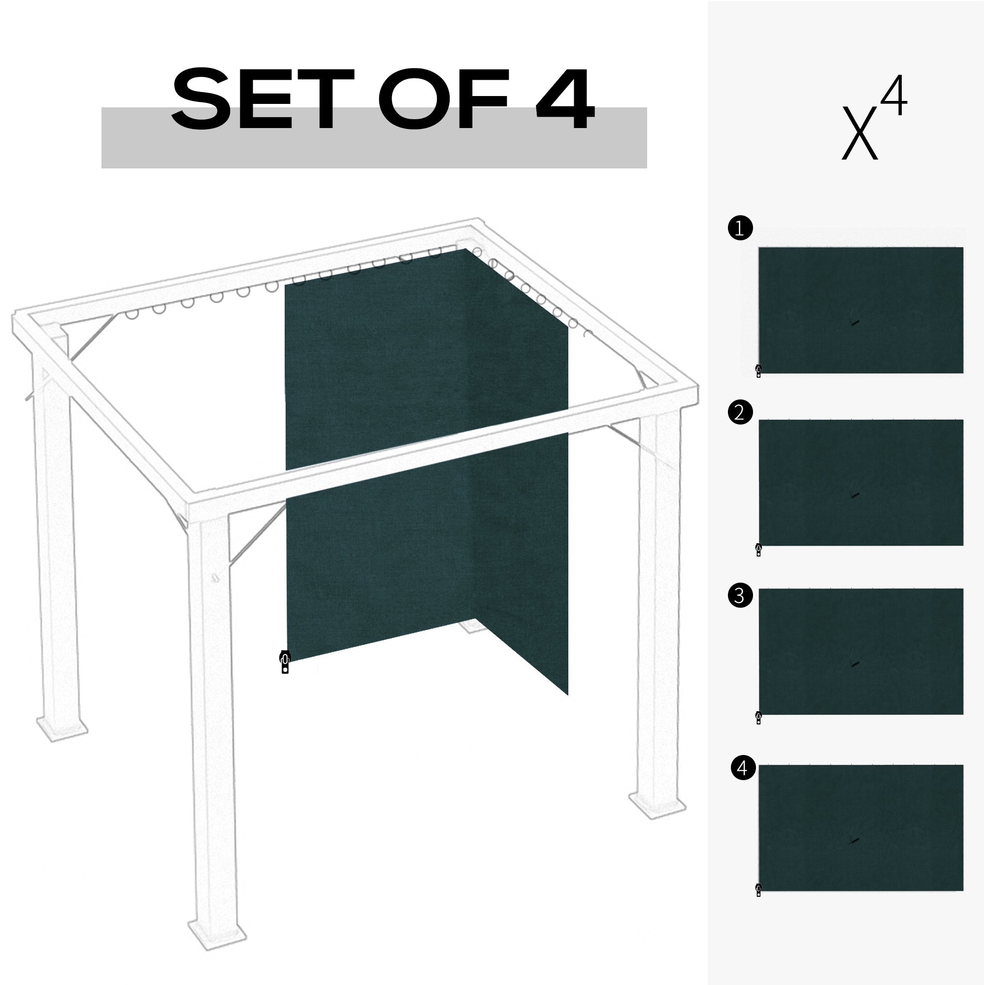 Outsunny Universal Gazebo Sidewall 10'x10' Set 4 Panels with Hooks Dark Gray for Pergolas Cabanas 