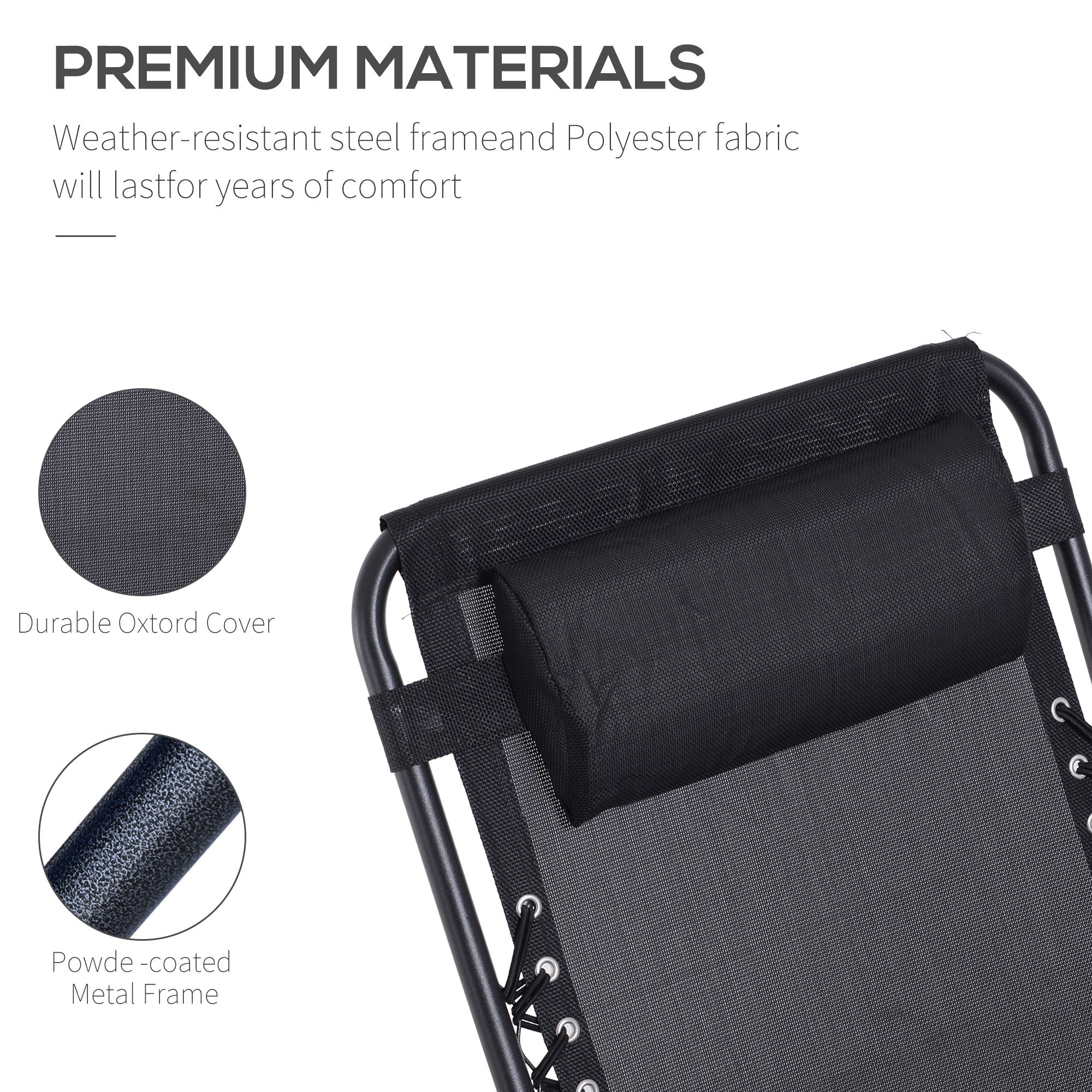 Outsunny Zero Gravity Serenity: 3pcs Patio Chaise Lounge Chair Set with Side Table, Cup Holder, Black Finish 