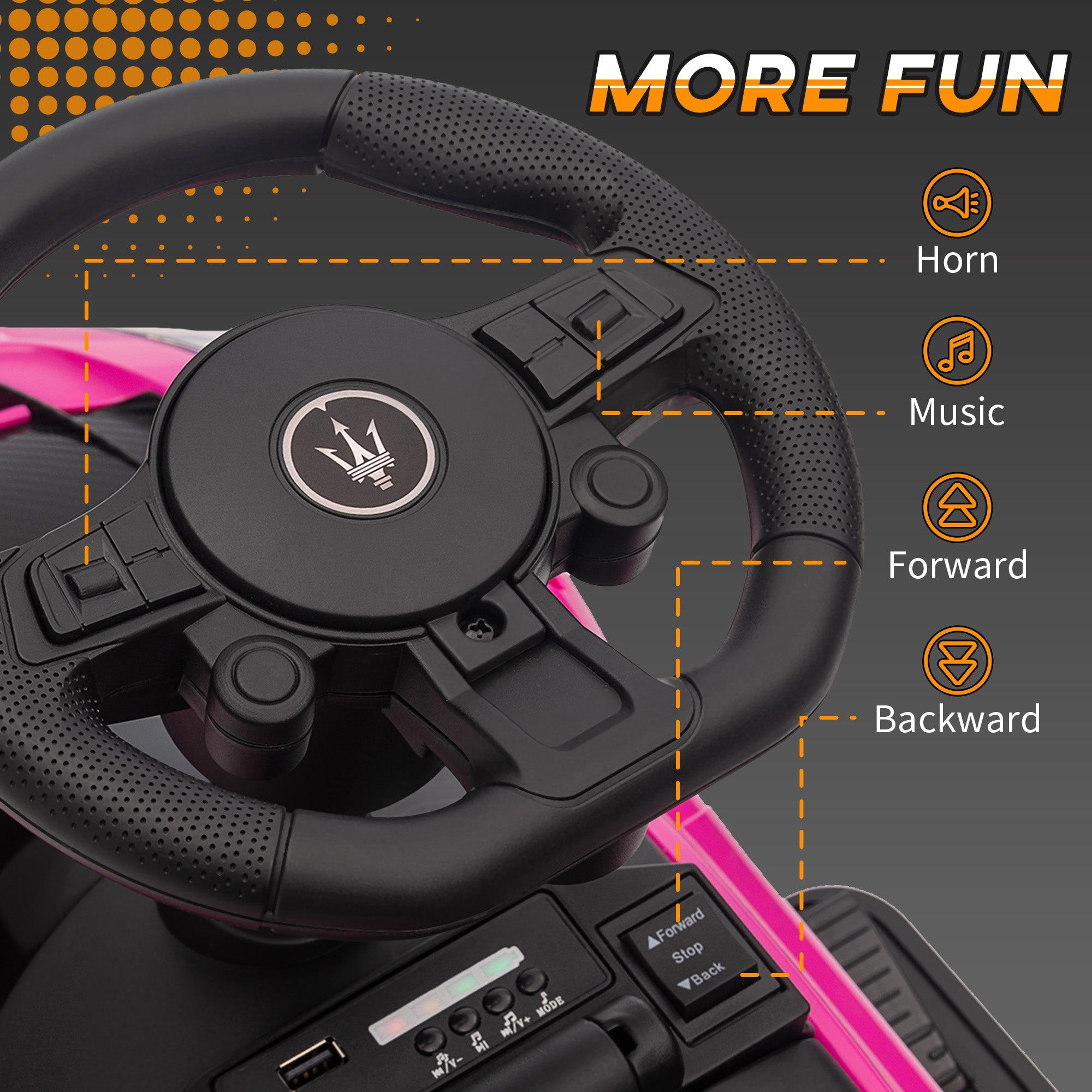 Qaba 6V Maserati GT2 Licensed Electric Car for Kids, Ride on Car with Under Seat Storage, LED Headlights Music, Pink 