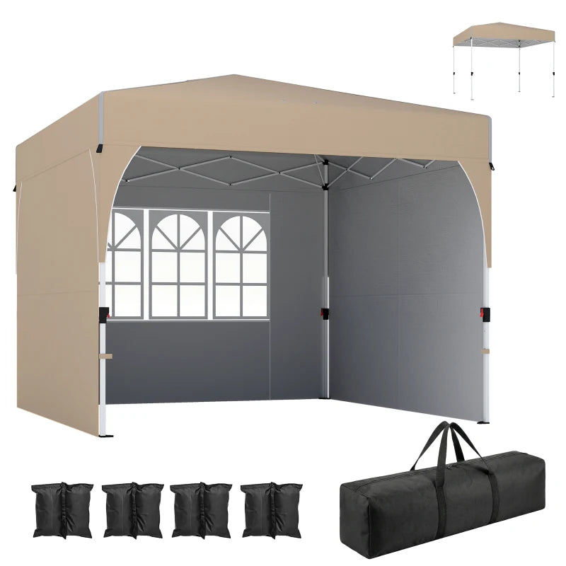 9.6 x 9.6 ft Pop Up Canopy Tent with 3 Sidewalls, UPF 50+ 1-Button Push Easy Setup Outdoor Instant Canopy, Khaki
