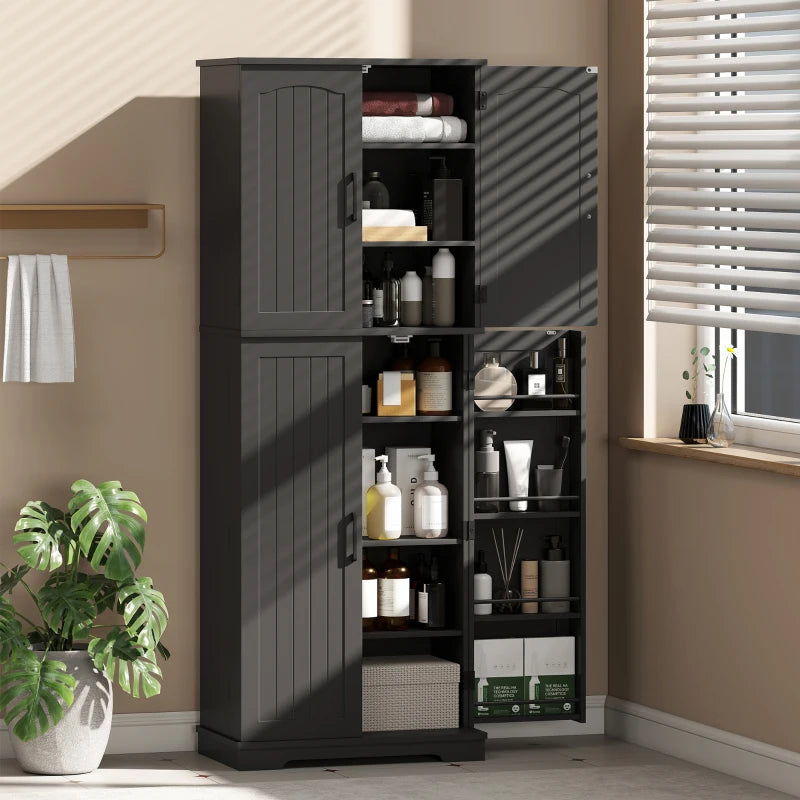 Tall Pantry Cabinet, 64" Storage Cabinet with Adjustable Shelves and 8 Door Spice Racks for Kitchen, Dining Room, Black