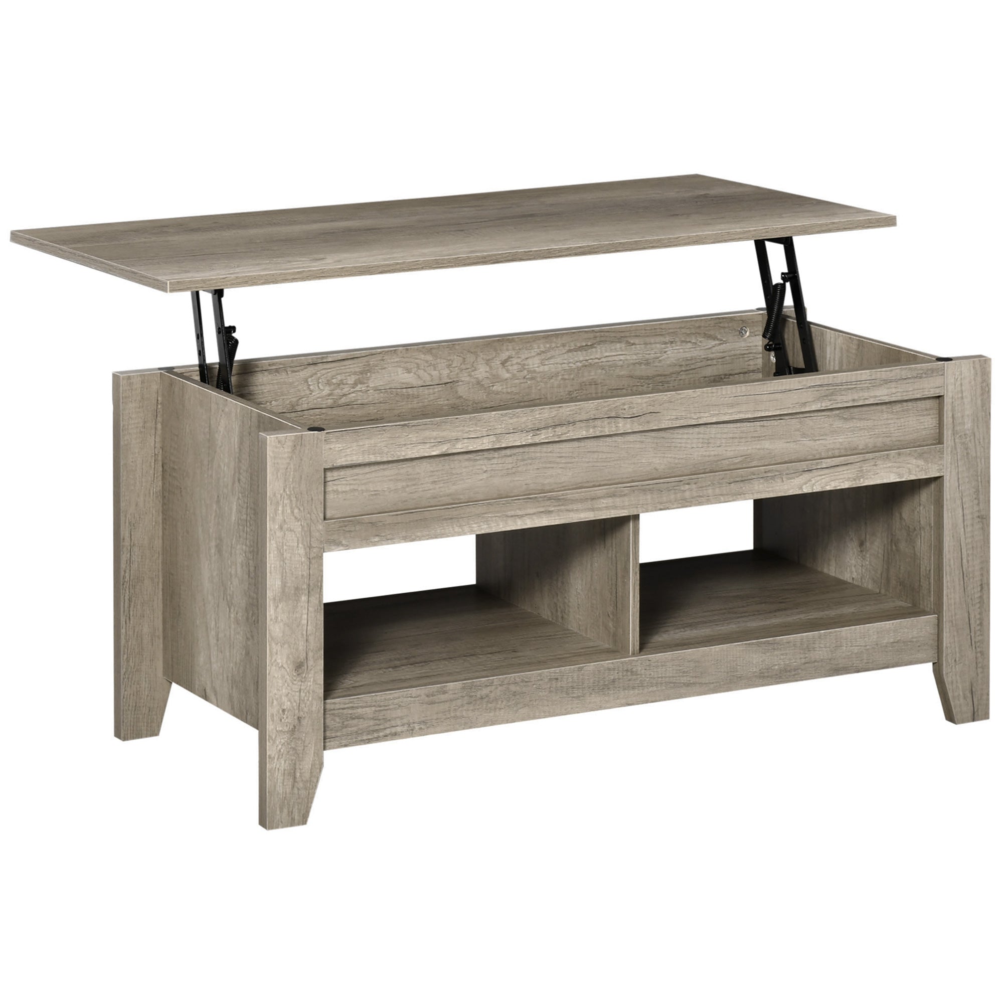 HOMCOM Lift Top Coffee Table with Hidden Storage and Open Shelves Oak Effect for Living Room 