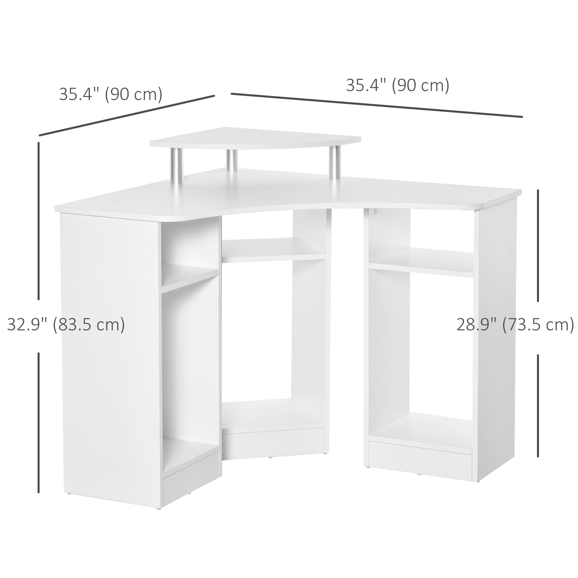 HOMCOM L-Shaped Desk with Monitor Stand Home Office Corner Workstation Small Space Solution White 