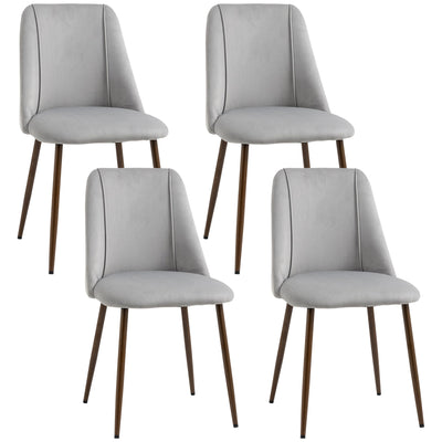 HOMCOM Set of 4 Modern Kitchen Dining Chairs Velvet-touch Upholstery Curved Back Wood-grain Steel Legs Grey 
