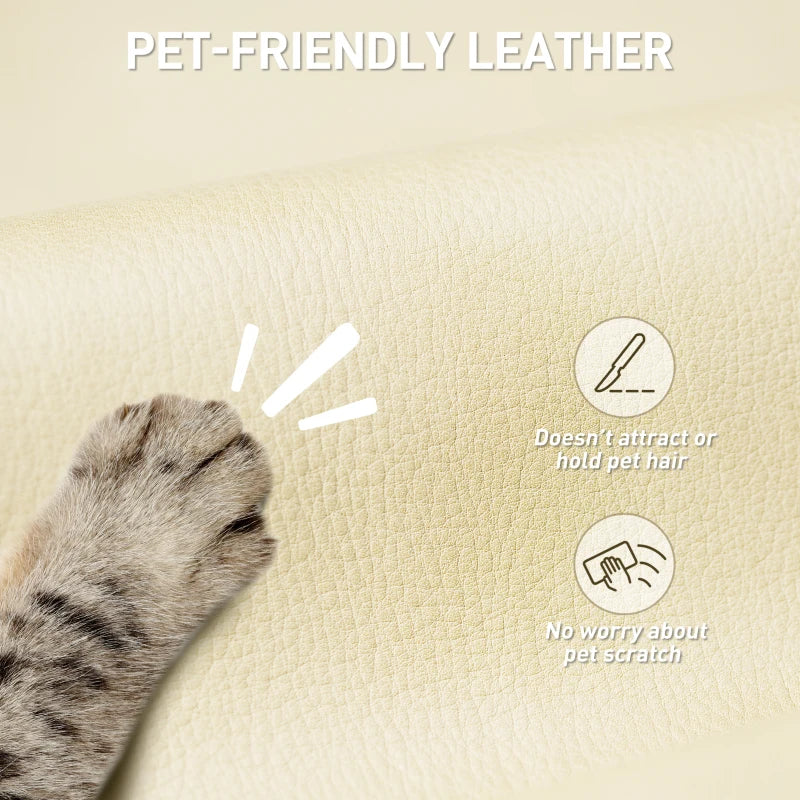 Executive Office Chair, Pet-Friendly Leather Ergonomic Desk Chair with Footrest, Swivel Recliner, Beige