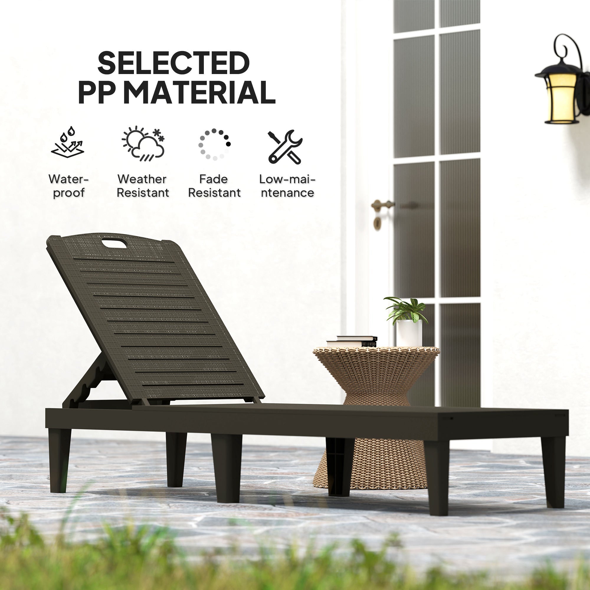 Outsunny Set of 2 lounger chair, Waterproof Resin Exterior Lounge Chairs with 4-Position Adjustable Backrest for Backyard, Black 