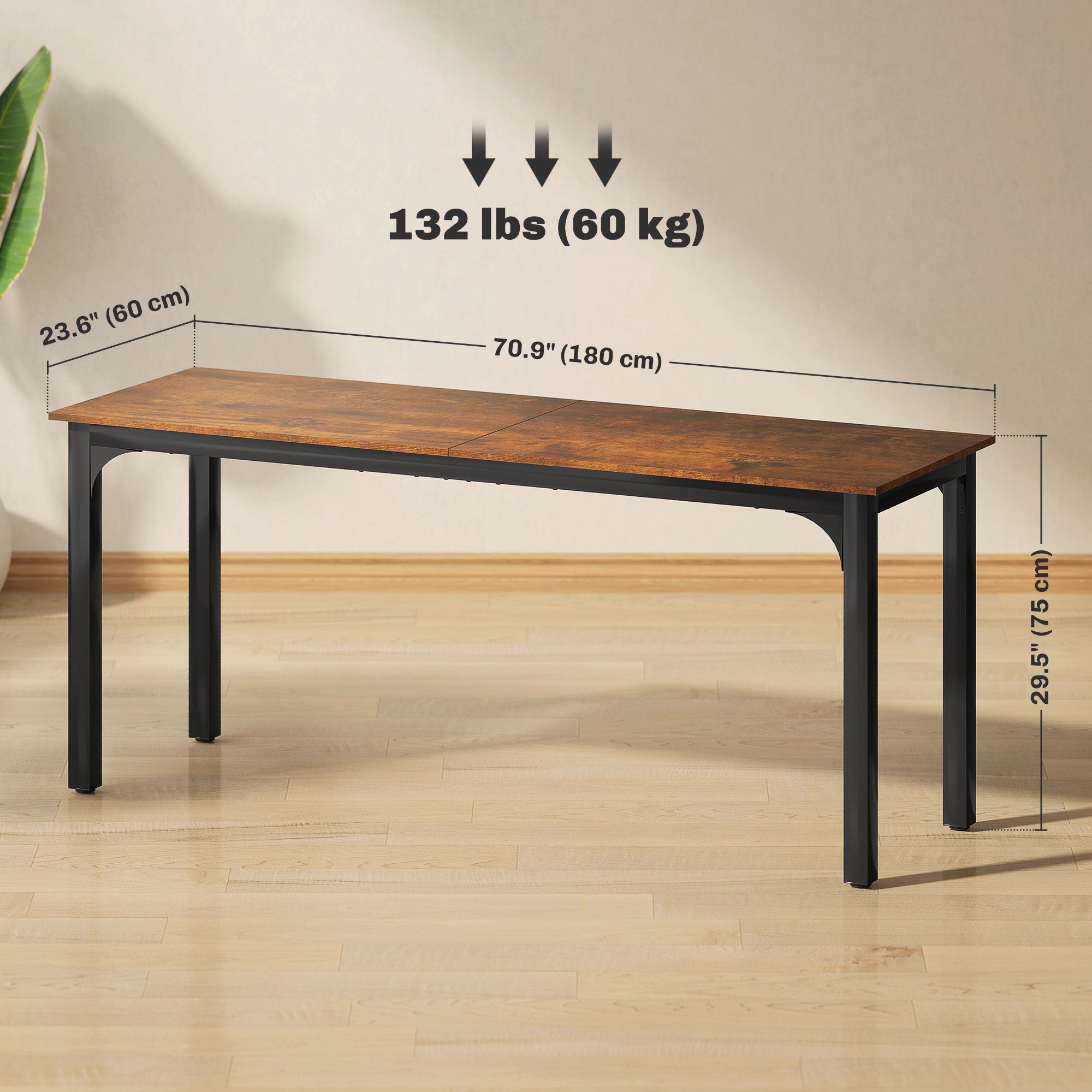 HOMCOM 70.9" Computer Desk, Desktop Desk with Metal Legs, Rustic Brown 