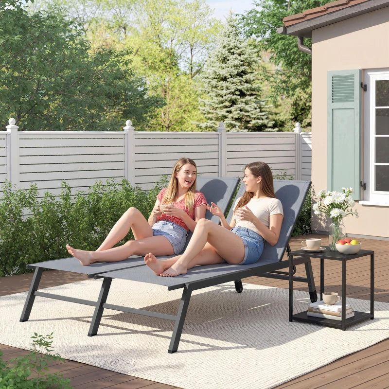 Chaise Lounge Chair for 2 Person, Outdoor Lounge Chair with 5-Position Adjustable and Wheels