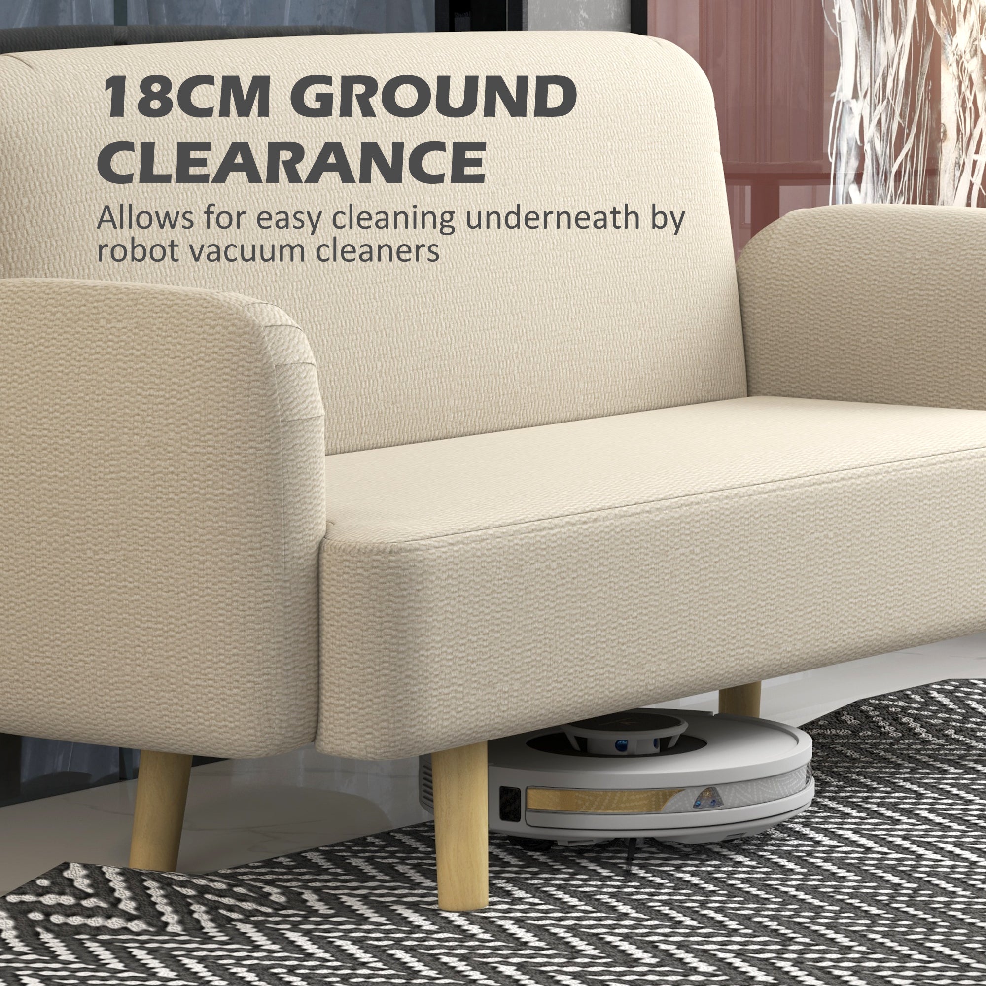 HOMCOM Velvet Feel Fabric 2 Seater Sofa, Small Sofa Loveseat with 8.3" Thick Padding and Wood Legs, Cream White 