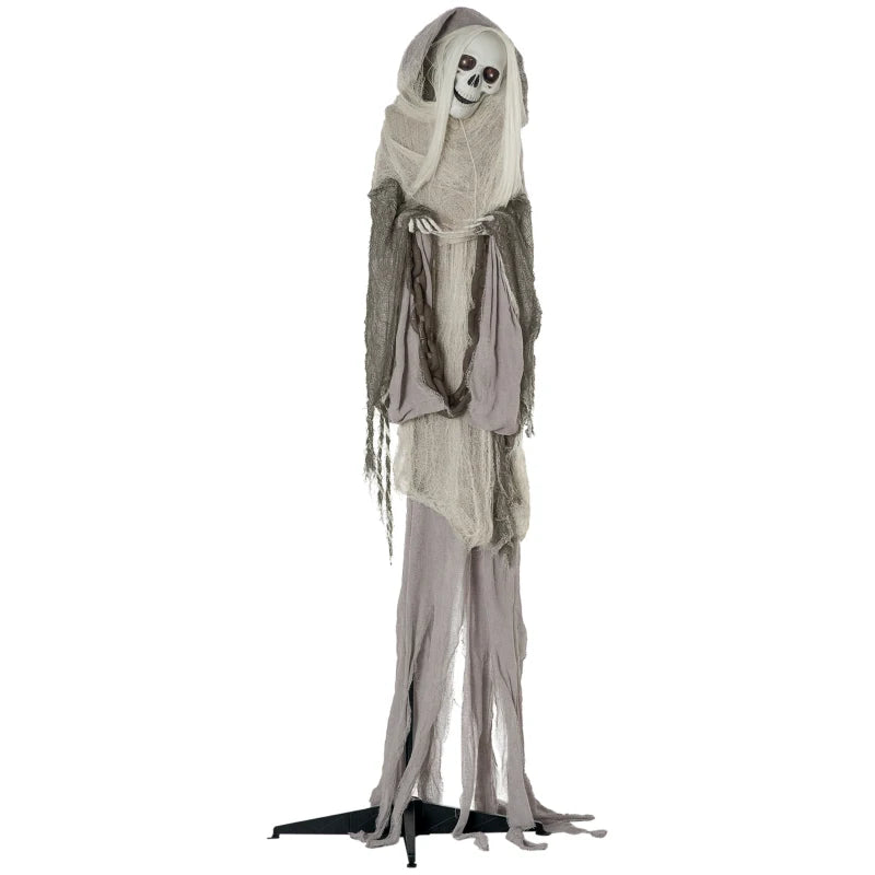 Outsunny 6ft Life-Size Outdoor Skeleton Witch – Animated Halloween Prop with Light-Up Eyes & Spooky Sound 