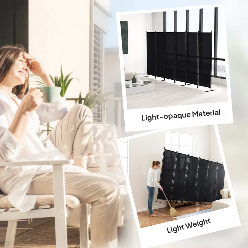 6 Panel Room Divider, 6 Ft Folding Privacy Screen, Portable Freestanding Partition Wall Divider, Black
