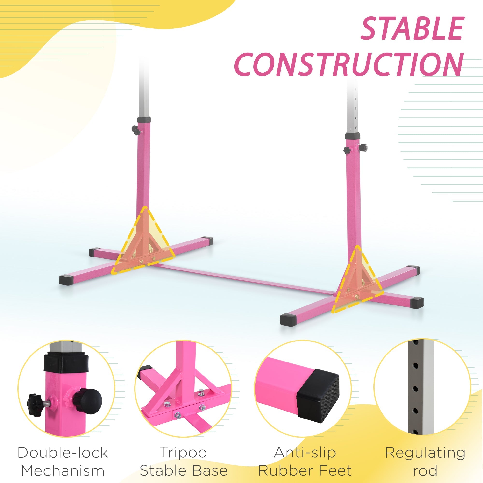 Soozier Professional Home Gymnastics Horizontal Bar for Kids Adjustable Home Gym Fitness w/ Steel Frame and Beechwood 