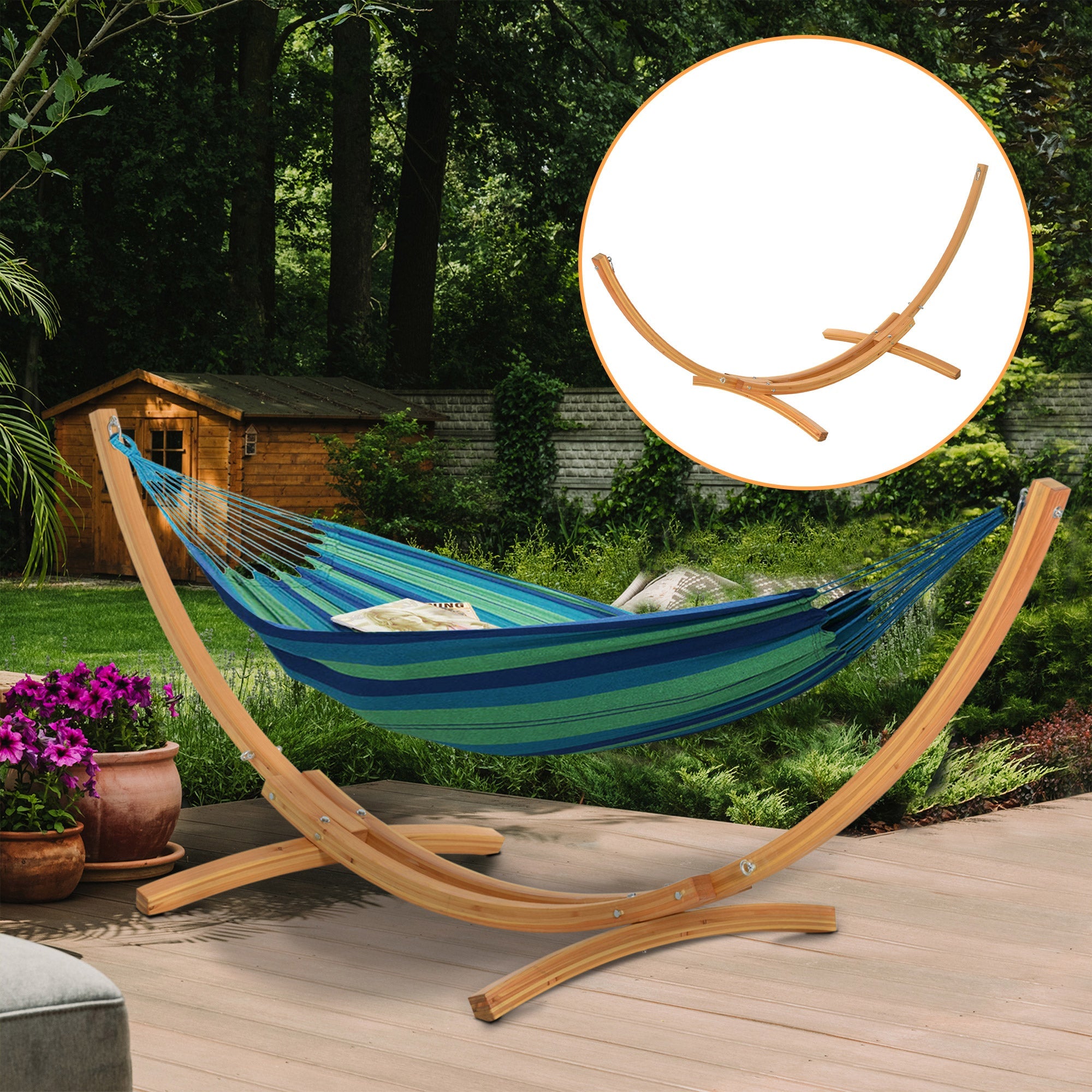 Outsunny 11' Wooden Hammock Stand: Universal Curved Arc Design for Garden, Picnic, Camp Accessories, 264lbs Capacity 
