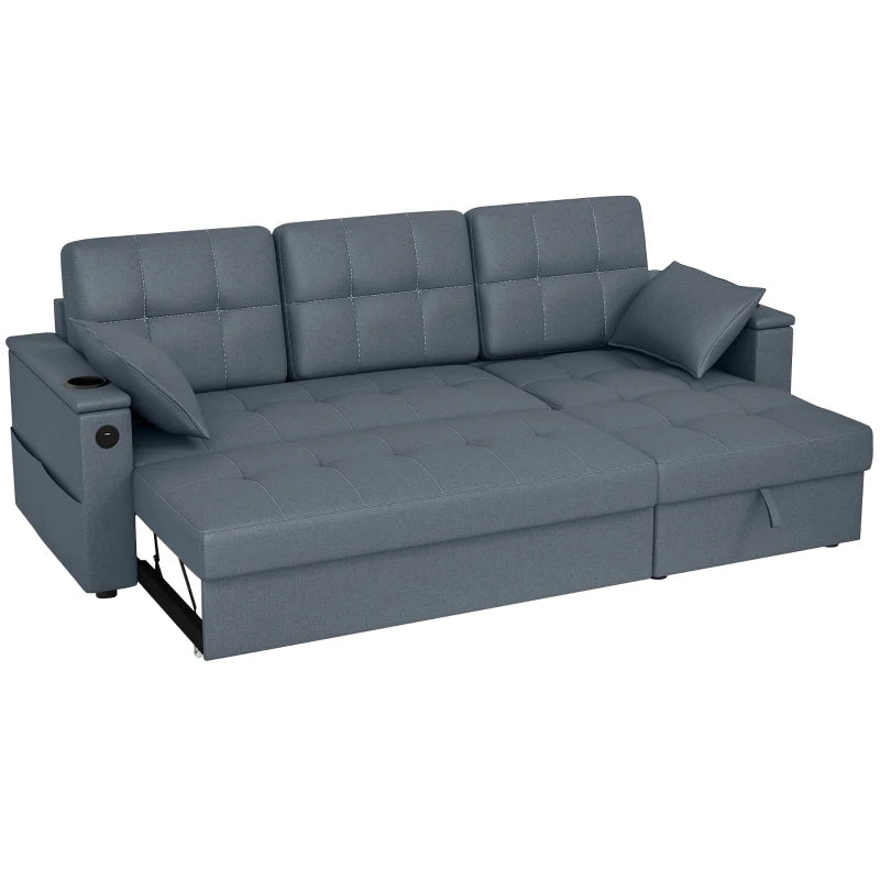 Convertible Sectional Sofa Bed, Pull Out Sleeper Sofa Couch with USB‑A+C, Chaise Storage, L-Shaped Futon Couch, Dark Grey