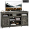 TV Stand with Power Outlets, Sliding Barn Doors and Adjustable Shelves for 72 Inch TVs, Dark Grey