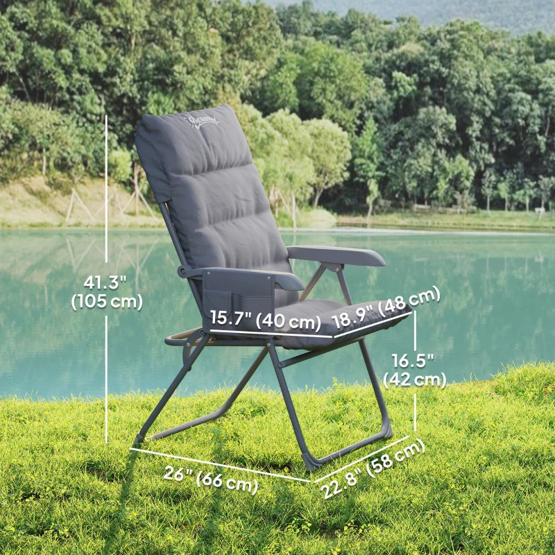 5-Level Reclining Camping Chair, Adjustable High Back Camping Chair with Side Pockets, Compact Camping Chair for Adults