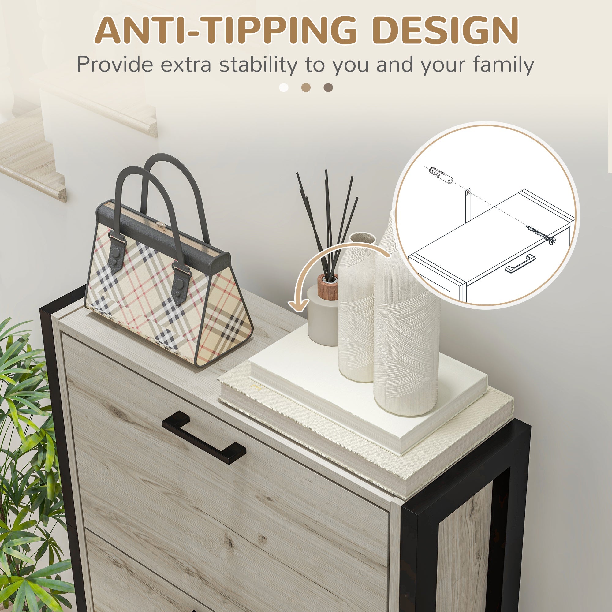 HOMCOM Shoe Cabinet with 3 Flip Drawer, Narrow Slim Shoe Storage Cabinet for 15 Pairs, Walnut 