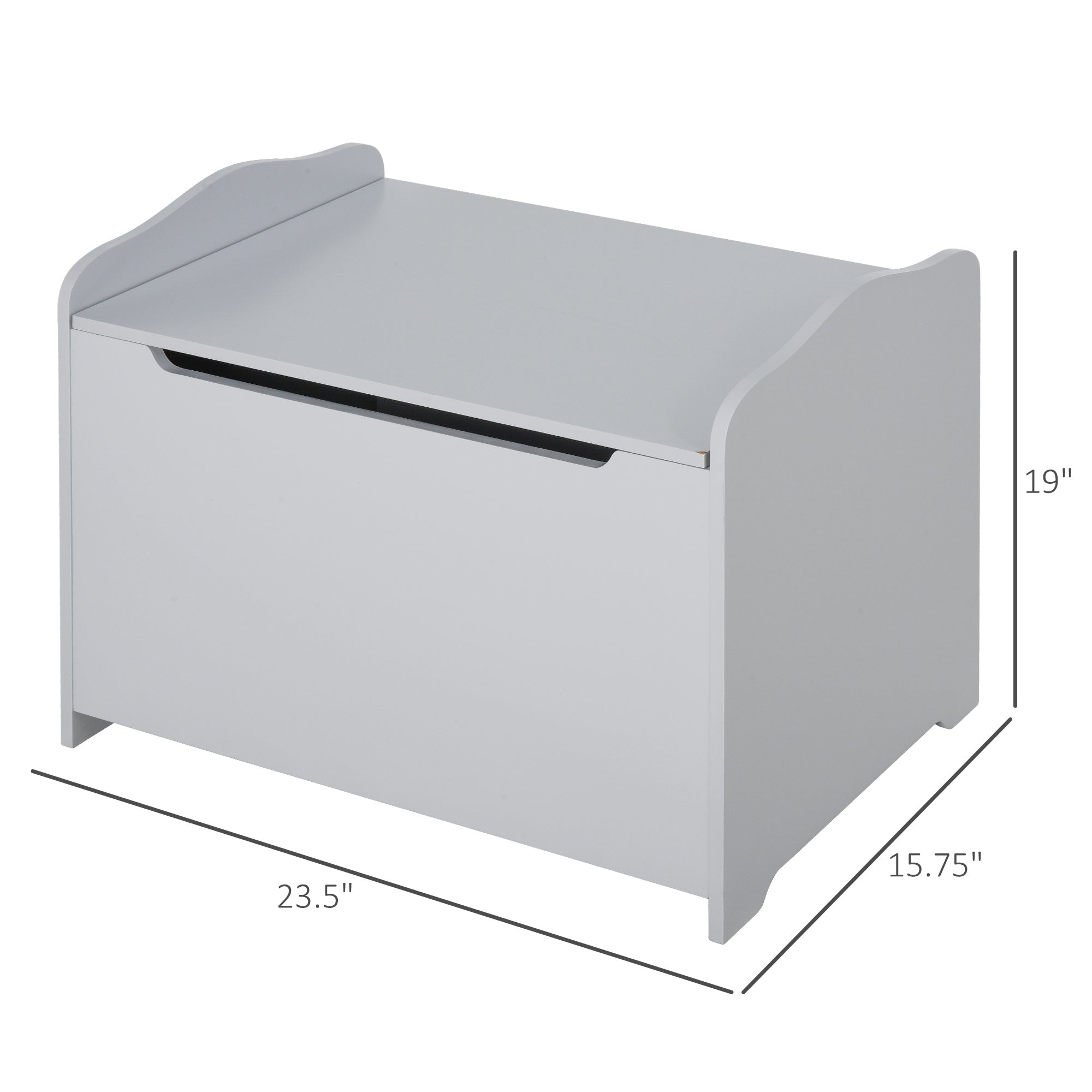 Qaba Large Wooden Toy Storage Box Organizer with Magnetic Hinge for Kids Playroom Chest with Groove Handle Grey 