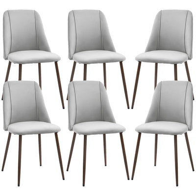 HOMCOM Upholstered Dining Chairs Set of 6, Velvet Accent Chair with Back and Wood-grain Steel Leg for Kitchen, Grey 