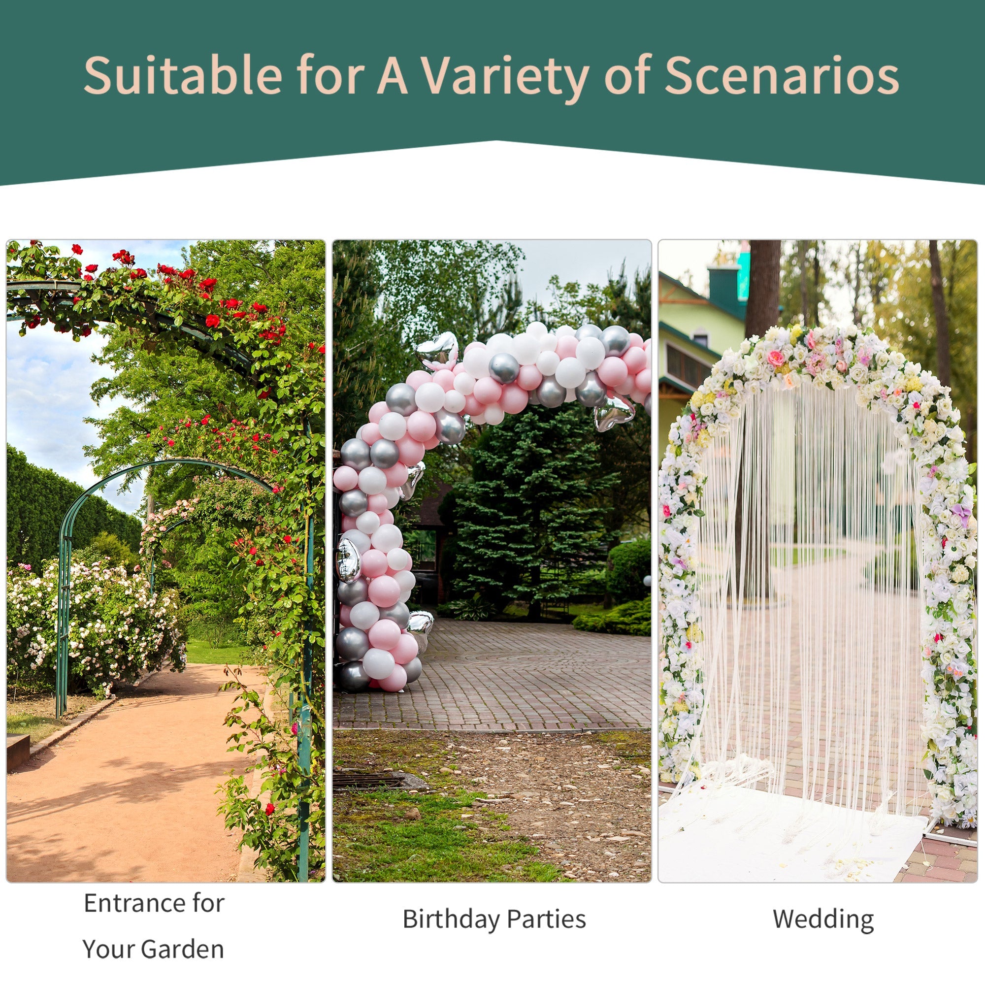 Outsunny 7.5ft Garden Metal Arch Outdoor Walkway Arbor for Decorative Climbing Vine Plants Patio Lawn, Black 