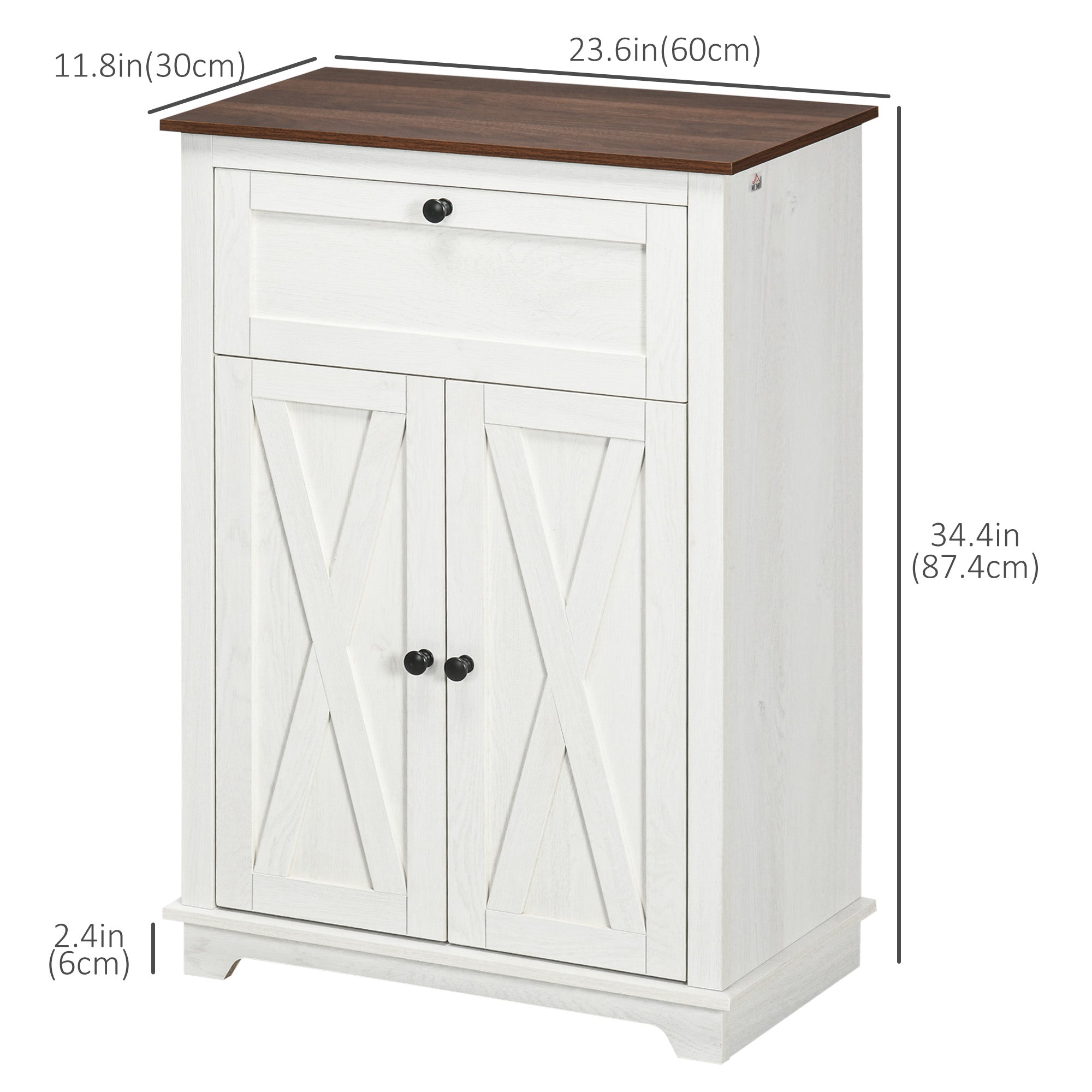 HOMCOM Compact White Farmhouse Cabinet: 23.6" Sideboard with Doors & Drawer for Space-Saving Kitchen & Living Room Organization 