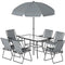 8 Piece Patio Table and Chairs Set with Folding Chairs, Tempered Glass Tabletop and Umbrella for Garden, Grey