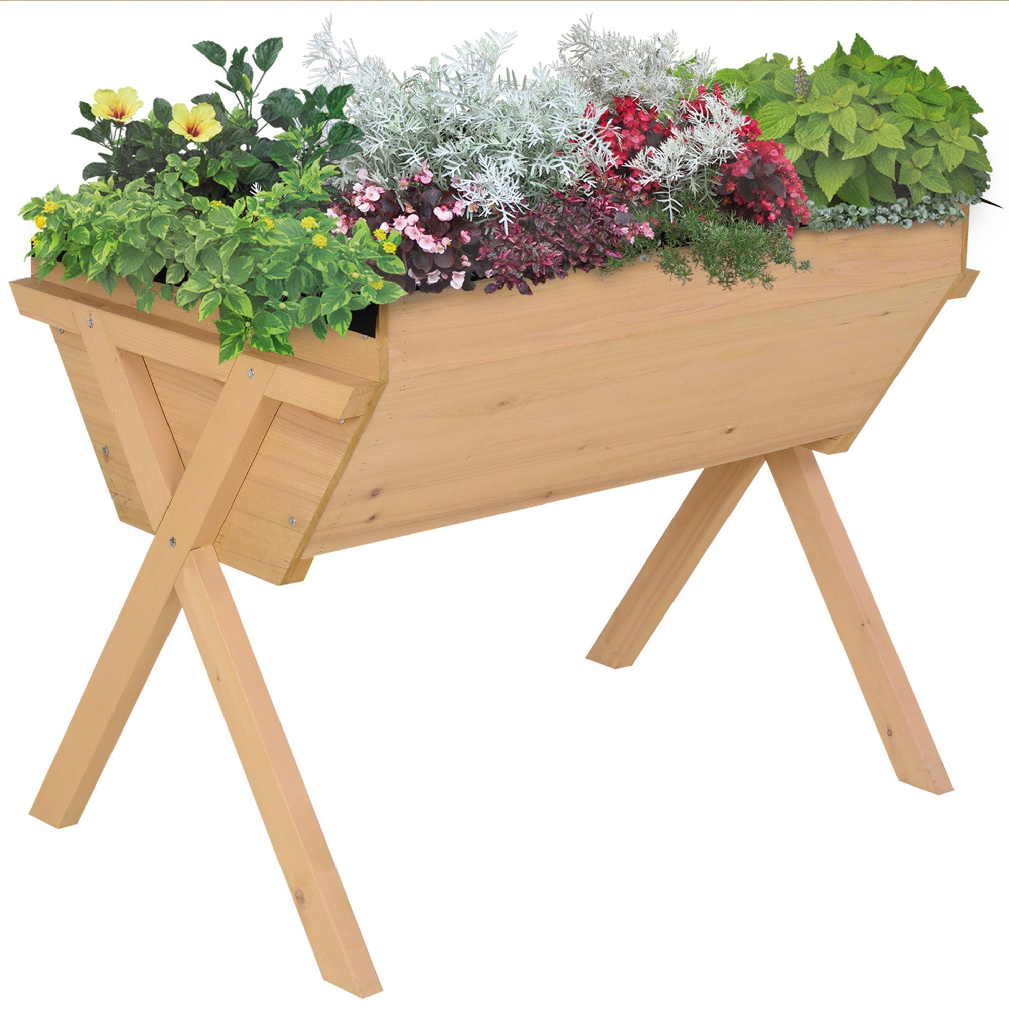 Outsunny Wooden Cross Raised Garden Bed with Inner Bag Flower Vegetable Planter Outdoor 